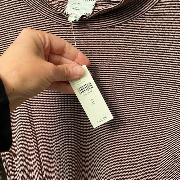 NWT new Anthropologie pink black everyday mock neck top postmark stripe medium - Picture 6 of 14